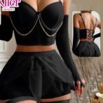 طقم لانجري أسود كورسيه وشورت