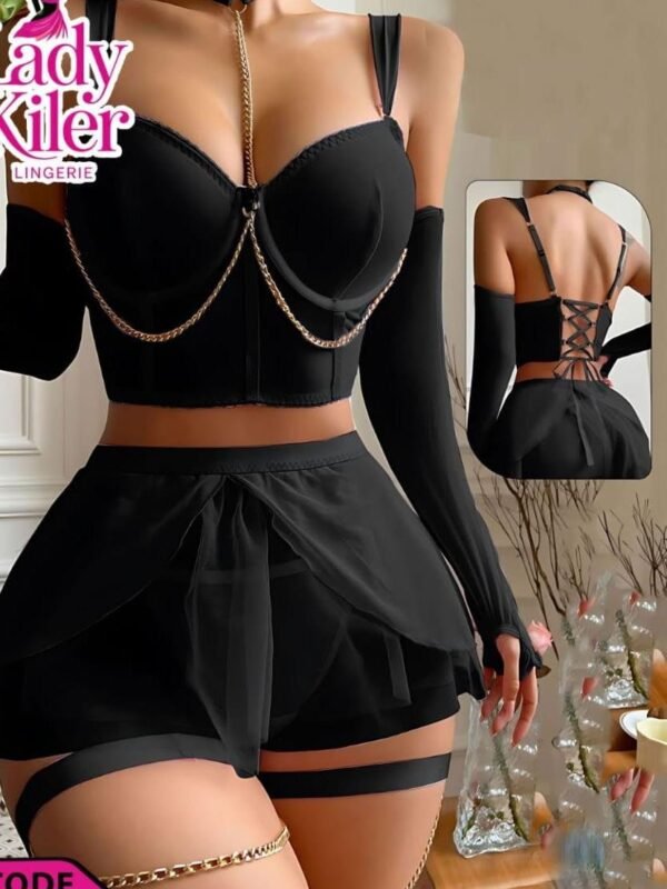 طقم لانجري أسود كورسيه وشورت